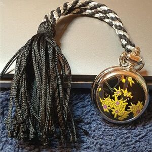 🦋 Cenfill Silver/White Flower Printed Pocket Watch Pendant w/Charm